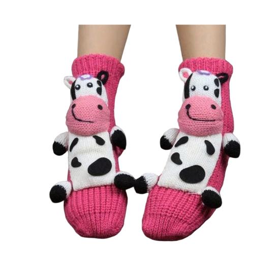 1 Pair Knitted Animal Socks Autumn Winter Thick Warm Knitting 3D Animal Doll Mid-calf Socks Women Stretch Home Floor Carpet Sleeping Socks