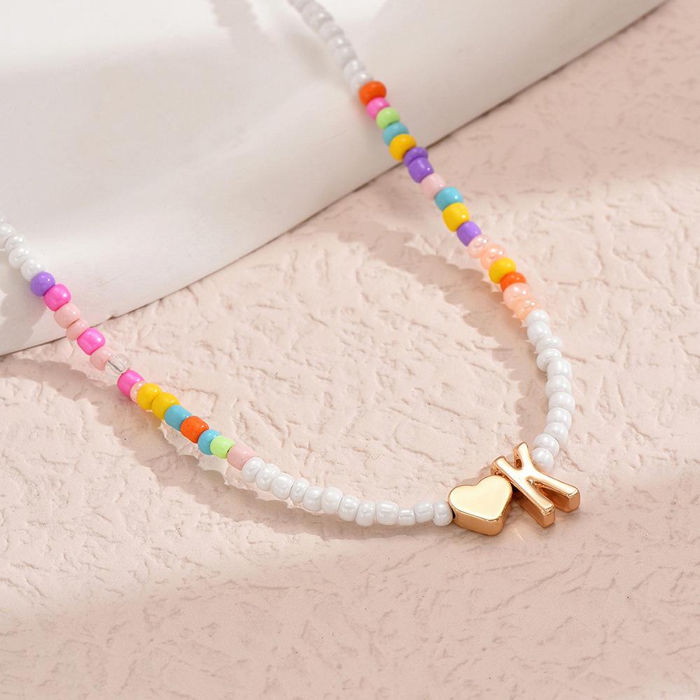 European and American Colored Rice Beads 26 Letter Beaded Necklace Creative Niche Neck Chain Collarbone Chain
