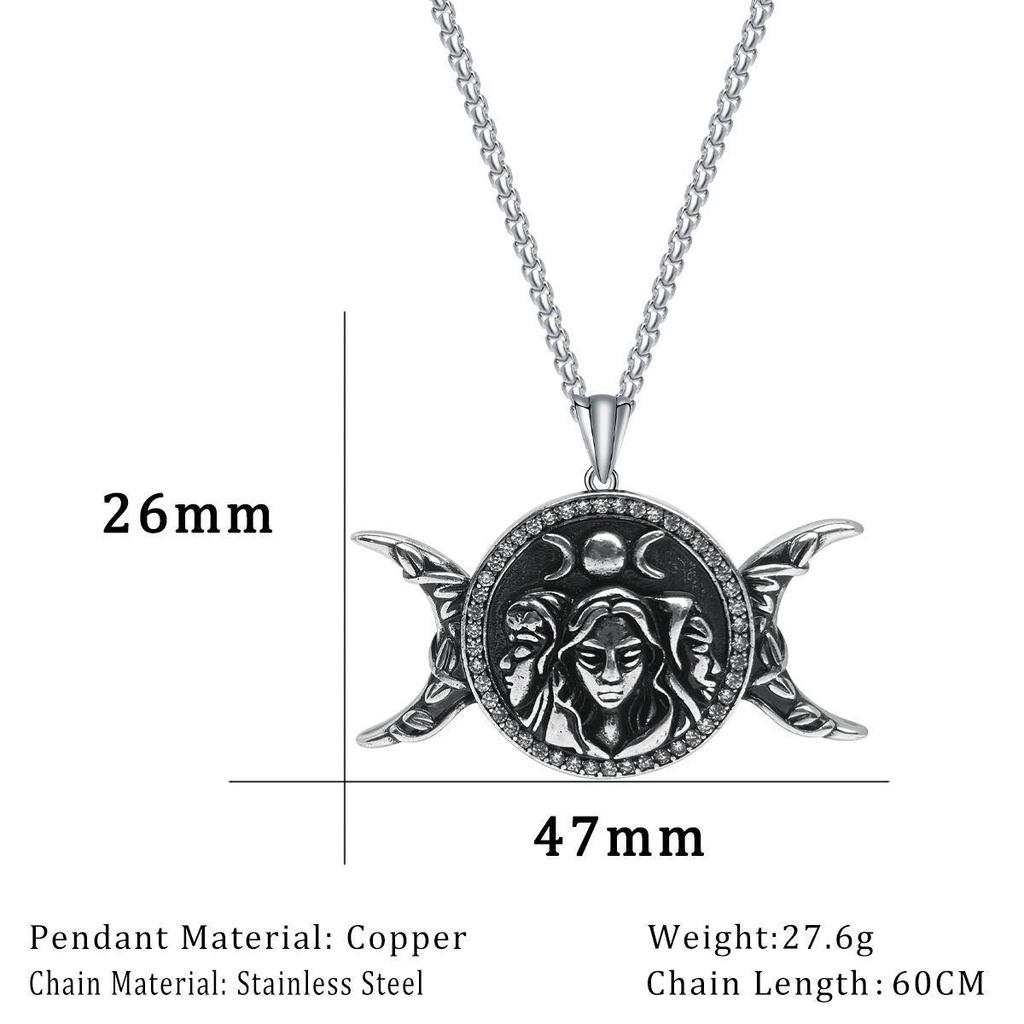 Xiweier Dark Double Moon Pendant Necklace - Unisex Style