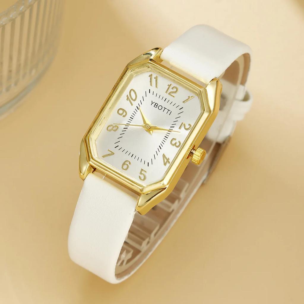 Luxury New Leisure Leather Strap Women Watches Business Square Quartz Watches Korean Rhinestone Jewelry Set Montre Femme Elegant