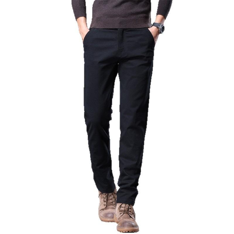 Pants Men's Spring and Autumn Men's New Fleece Warm Versatile Simple Business Pants Solid Color Trend Casual Men's Pants