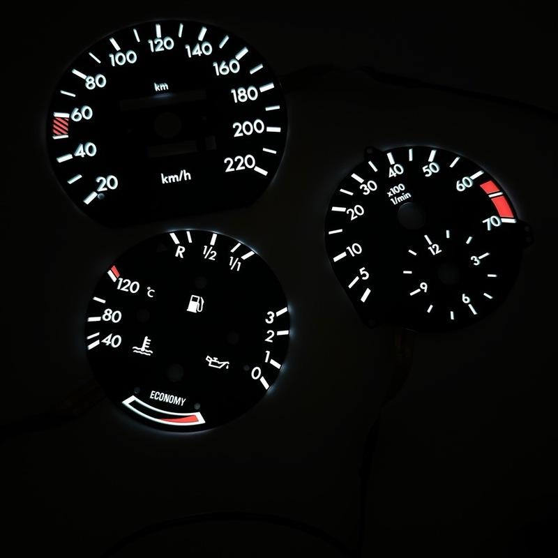 (B-I-L) EL Glow Gauge Faceplate for Mercedes E Class W124 220 KM 7000 RPM with Economy