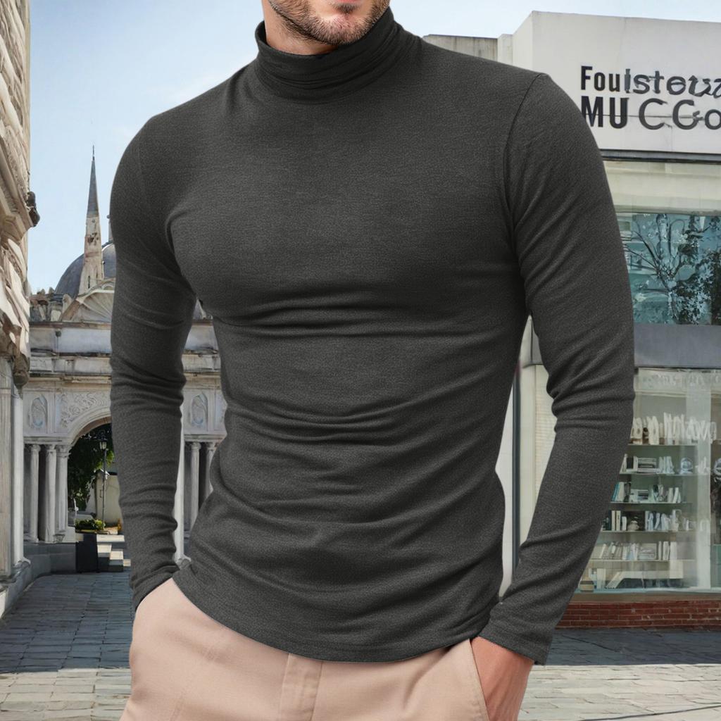 Mens Lightweight Slim Fit Turtleneck Pullover Casual Long Sleeve