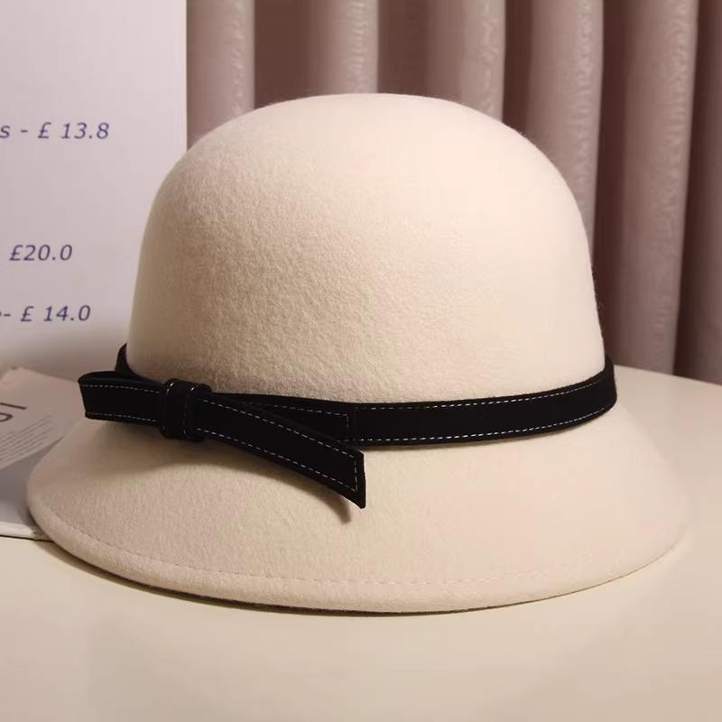 Wool Contrasting Bow and Basin Hat for Women with Small Fragrance Style Showing Their Faces Fisherman's Hat Retro Style and Versatile