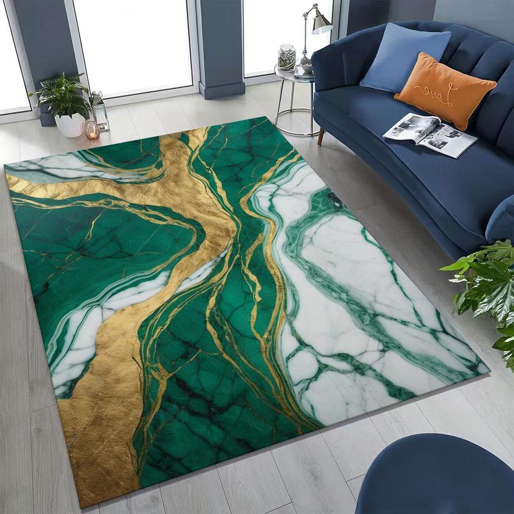 2026 Luxurious Marble Black Green Gold Colorful Stone Texture Rug for Bedroom Living Room Sofa Home Doormat Decor,Non-slip Mat