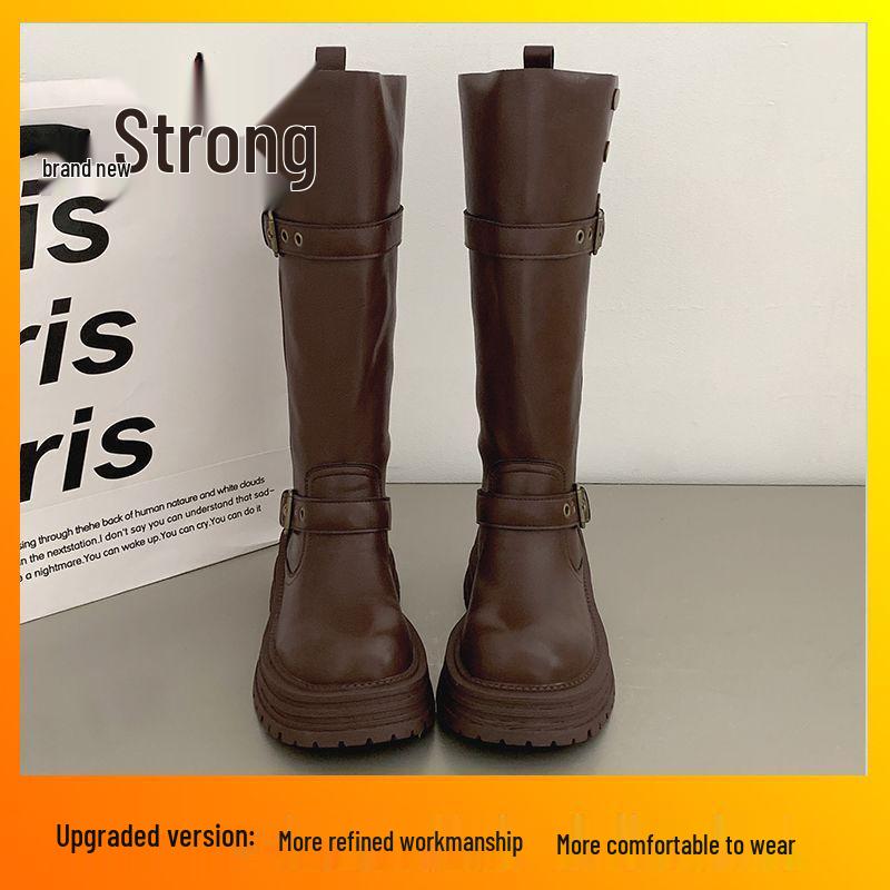 Western Cowboy Knee-High Platform Knight Boots for Women - Vintage Brown Height-Increasing AutumnWinter 2025 Collection 40 3380₽