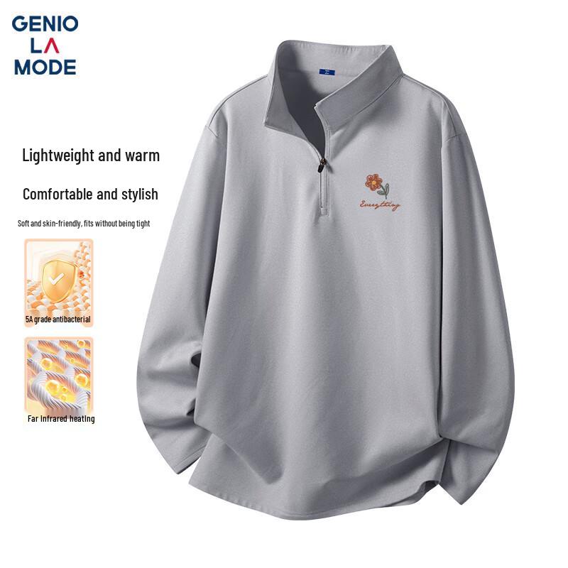 GENIOLAMODE Men s Fleece-Lined Half-Zip Stand Collar T-Shirt M
