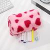 Fuzzy Makeup Bag Fluffy Plush Zipper Cosmetic Pouch with Heart Pattern Cute Pencil Case Travel Toiletry Bag for Women Girls
