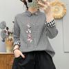 2026 Spring Korean Plaid Cartoon Embroidered Cotton Cardigan for Women