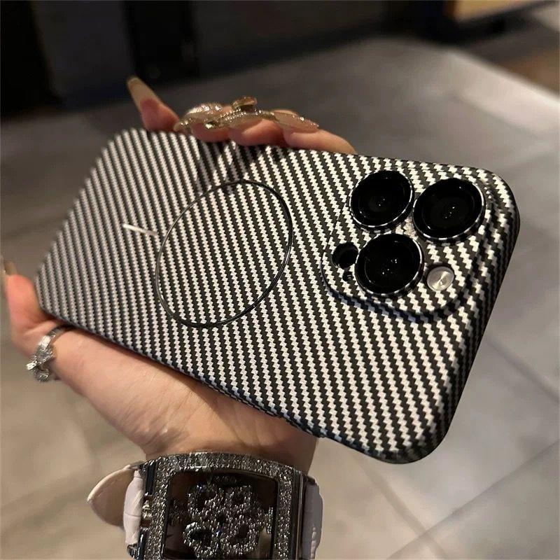 Ultra Thin Carbon Fiber Texture Armor Magnetic For Magsafe Case For iPhone 16 15 14 Plus 13 12 Pro Max Slim kevlar Hard PC Cover