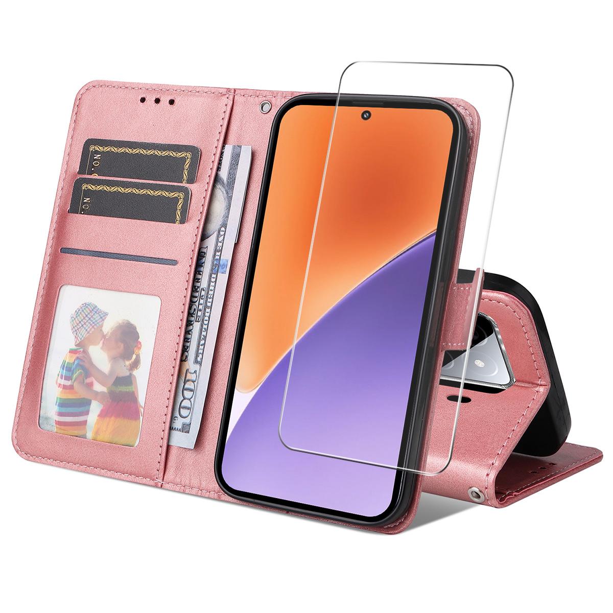 

For Xiaomi 15 PU Leather Wallet Case ENKAY HAT PRINCE Phone Stand Cover with Tempered Glass A