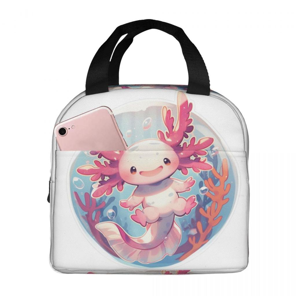 Cute Cartoon Axolotl In Coral Reef Insulated Lunch Bag for Women Children Leakproof Food Boxes Thermal Lunch Box Tote