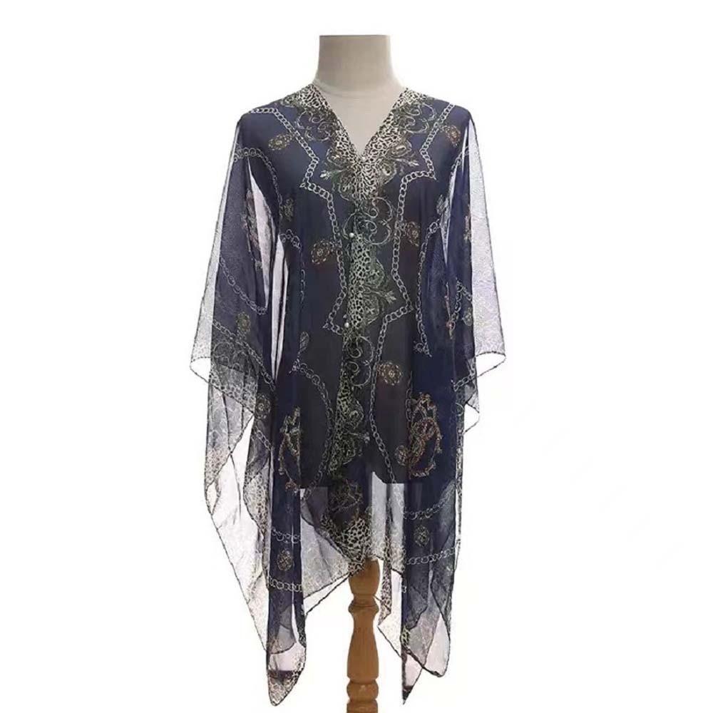 с пряжкой Солнцезащитный Тонкий Большой Шарф Длинный Пляжный Отпускной Плащ Большой Цепью Печатный Шарф Пляж темно-синий