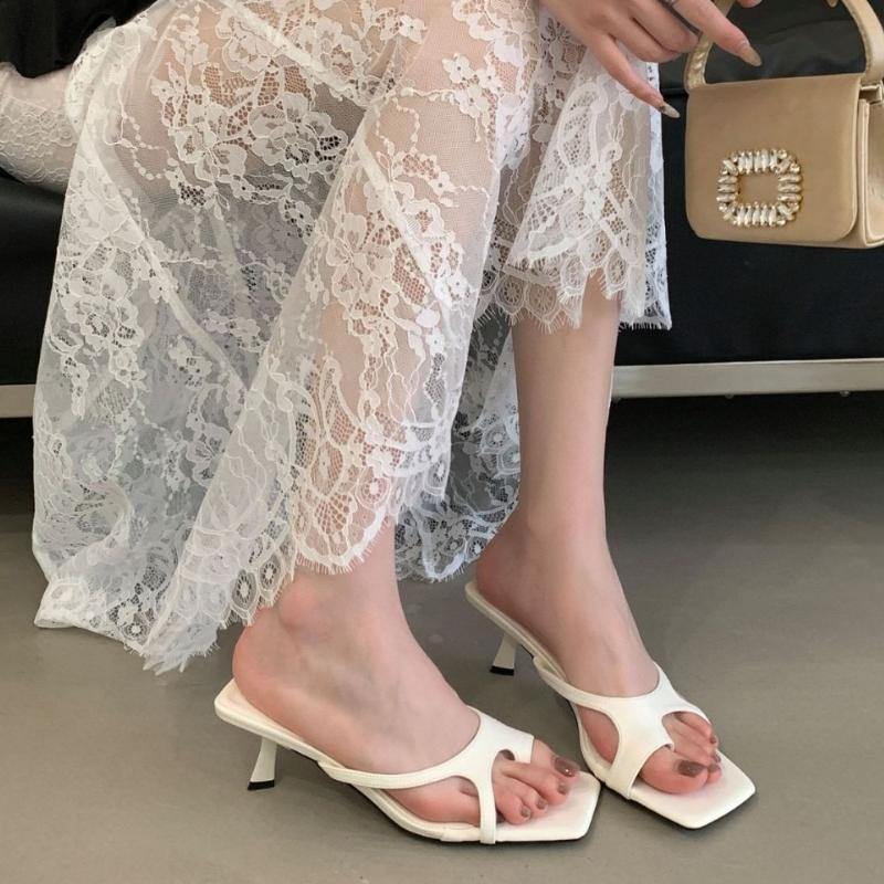 Fashion Fashion Square Toe Narrow Band Women Sandals Sexy Open Toe Thin Heel Slide Sandals Simple Comfort Non-slip Summer Women Sandals