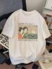 Funny Judging Cat Ukiyoe Geisha Japanese Kanji Print T Shirt Vintage Harajuku Unisex Casual Graphic Short Sleeve Tee