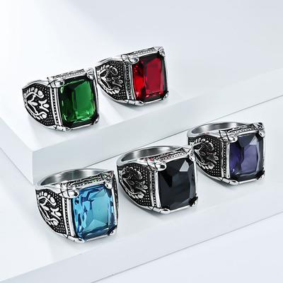 2025 Vintage Tulpe eingelegter Edelstein Herrenring, personalisierter Stempelring