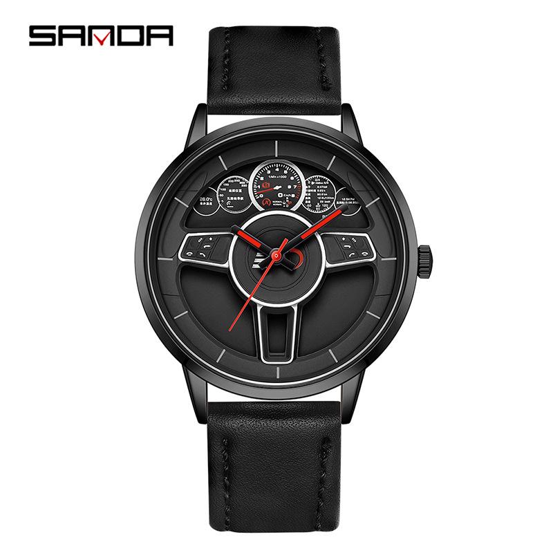 Sanda Quartz Steering Wheel Watch: Trendy, Waterproof, Casual Business Style for Men.