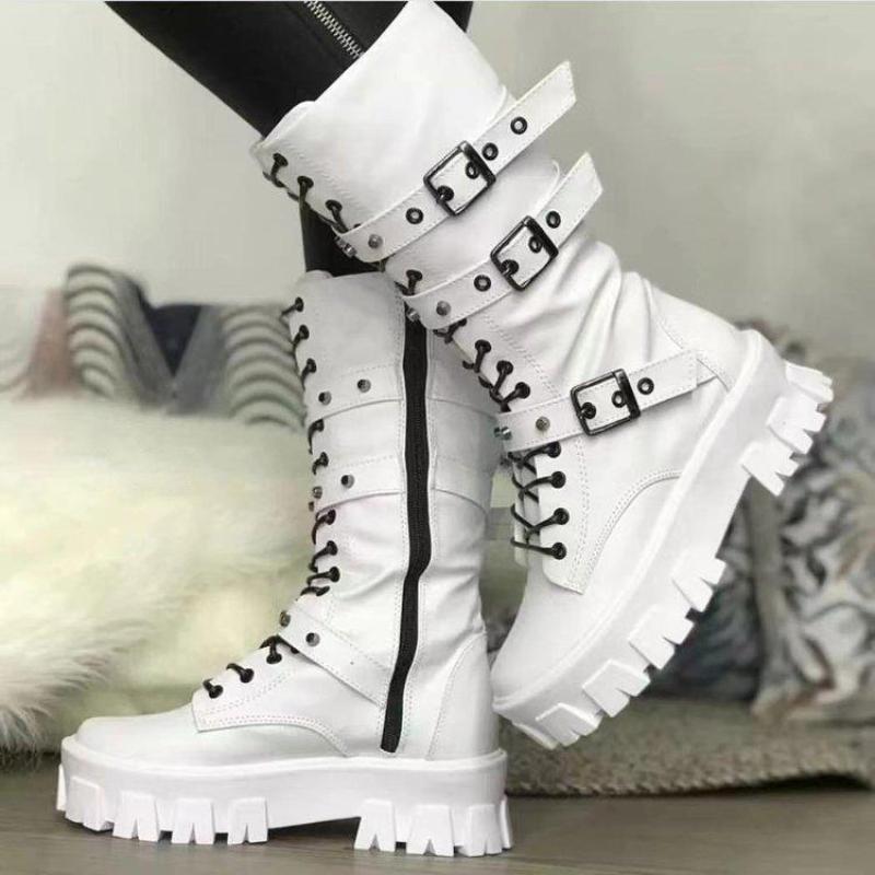 Ladies Punk Rock Platform High-heeled Boots with Thick-soled Handsome Side Zipper Chunky Boot Large Size Motorcycle Boots