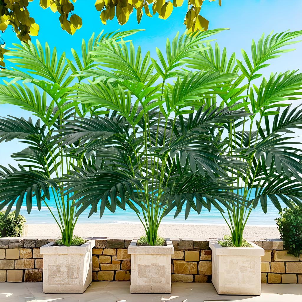 3pcs Outdoor Artificial Green Plants, High Simulation Palm Tree Sets, Indoor/outdoor Use, Excluding Flower Pots.