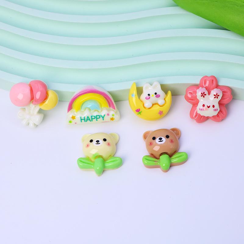 Cartoon Rainbow Moon Bear Resin Accessories Kit for DIY Hair Clips