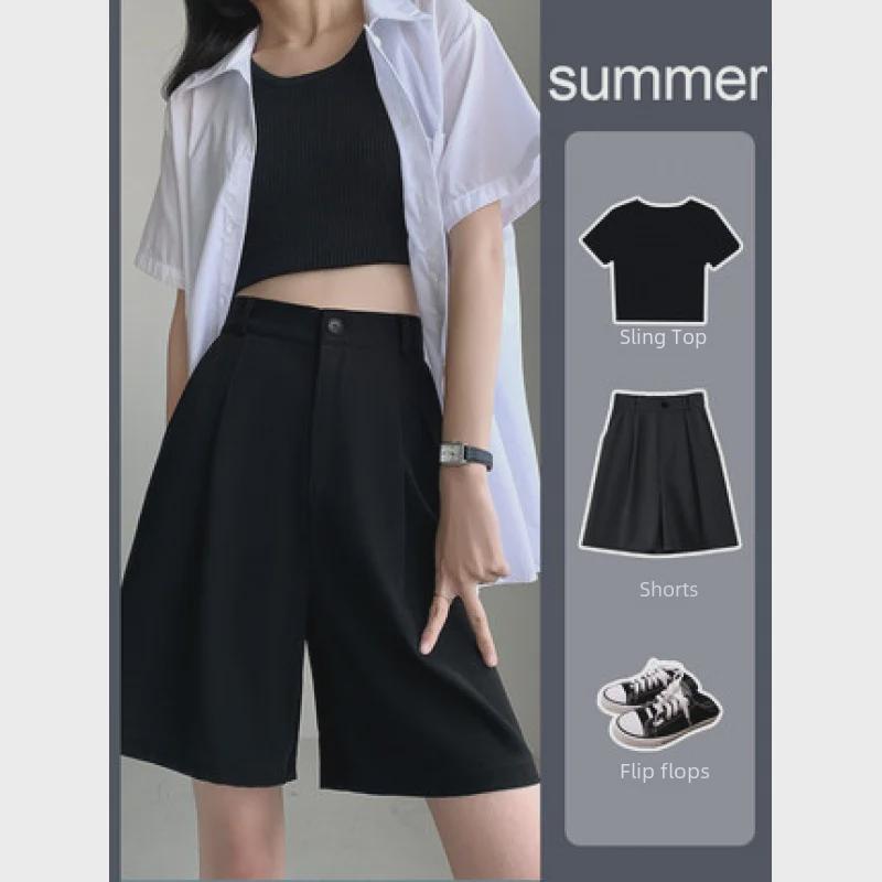 Kadın Yüksek Bel A Kesim Geniş Paça Kısa Takım Pantolon