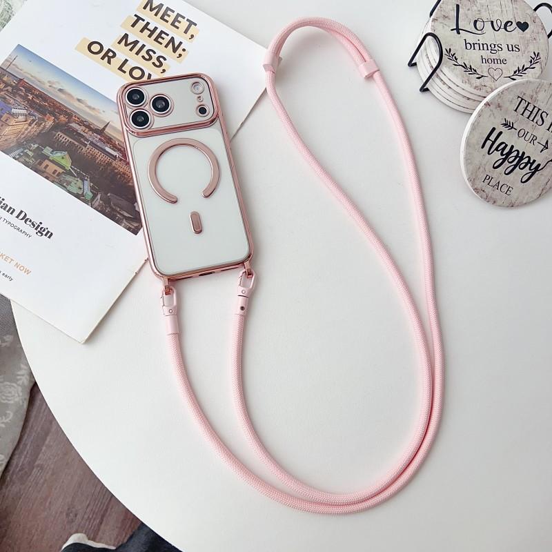 

Magnetic Lanyard Case For iPhone 17 Pro Max Air 12 13 14 15 16 Plus Magsafe Shockproof Crossbody Strap Cord Clear Fashion Cover for iPhone 12Pro Max&Case & Strap