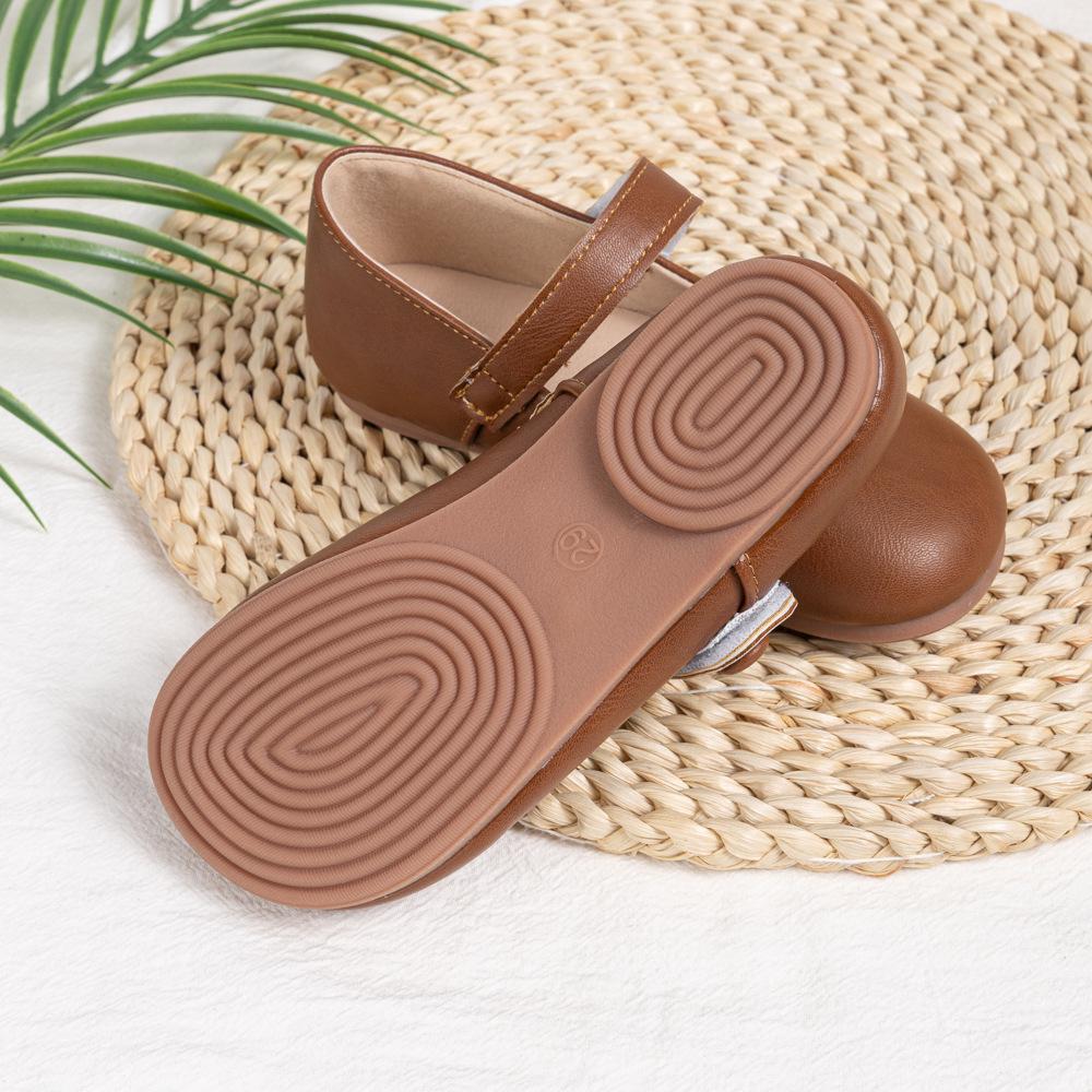 Kids' Casual Velcro Leather Shoes - Soft Sole, Solid Color, Versatile Design