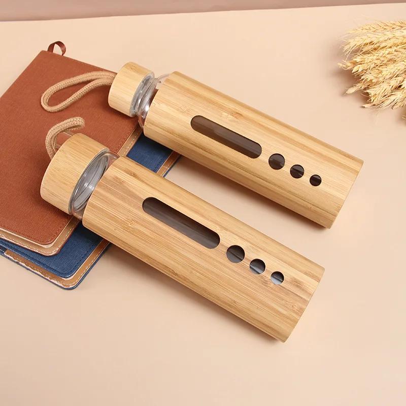 Butelka na wodę szklana 500ml Bambusowy rękaw termoizolacyjny Kubek ze szkła borokrzemowego Ekologiczne naczynie do picia Przenośna butelka turystyczna na zewnątrz