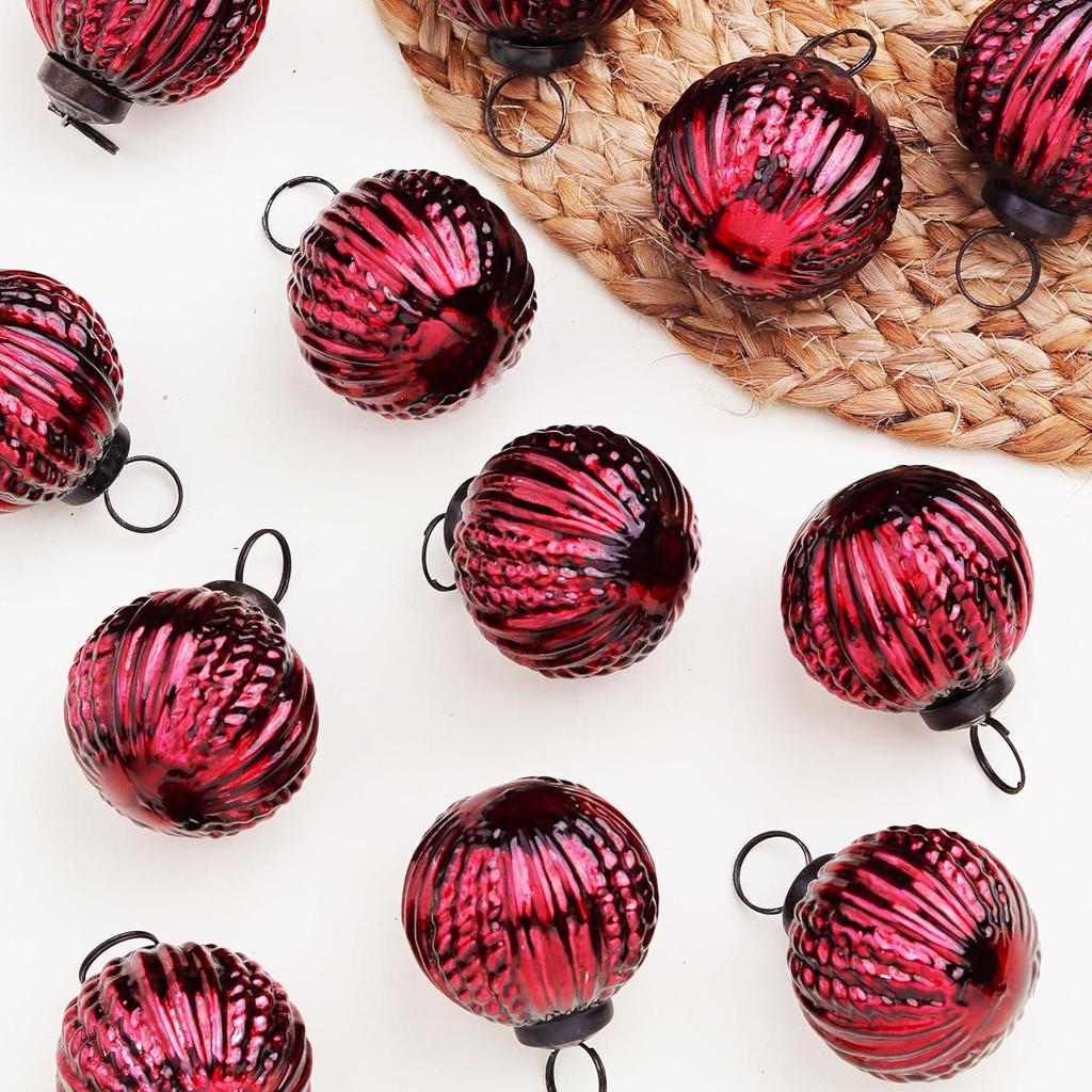 12 Vintage Quecksilber Große Weihnachtsornamente Burgunder Einzigartige Glasweihnachtskugeln für Weihnachtsbaum, Halloween, Neujahr, Valentinstag