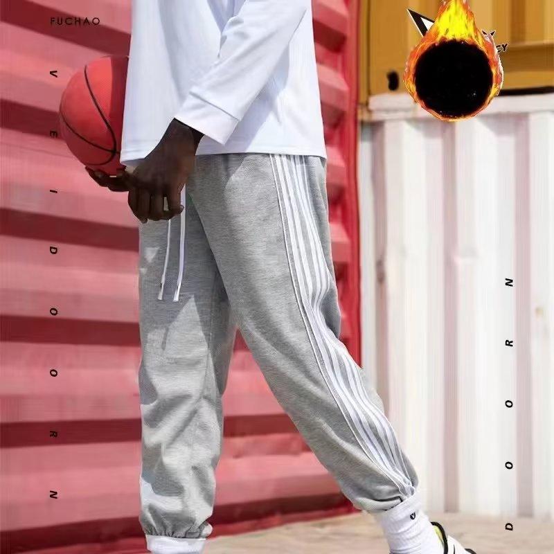 Casual Trousers and Men's Ties In Winter Thickened Sweatpants Loose Basketball Trousers Straight Tucked Socks