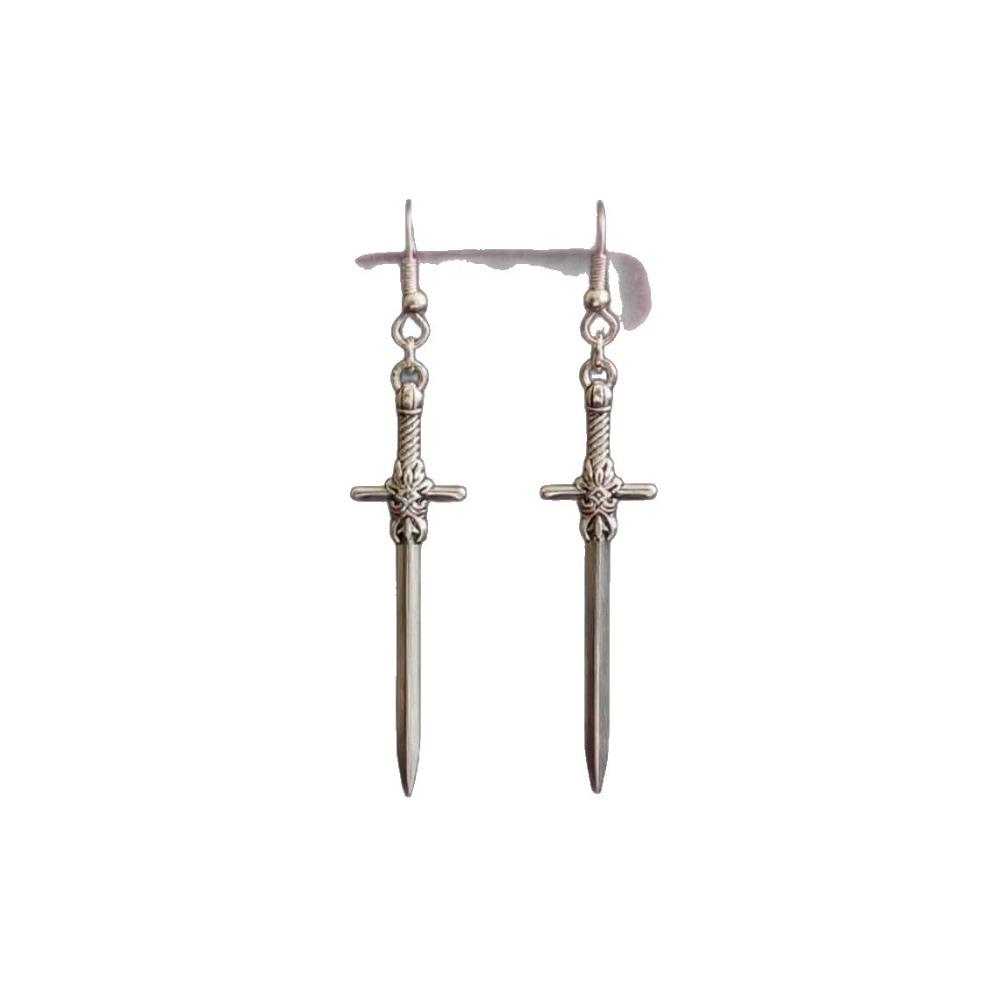 Personality Gothic Silver Color Cross Long Sword-shaped Pendant Dangle Earrings for Men Women Halloween Fashion Retro Jewelry