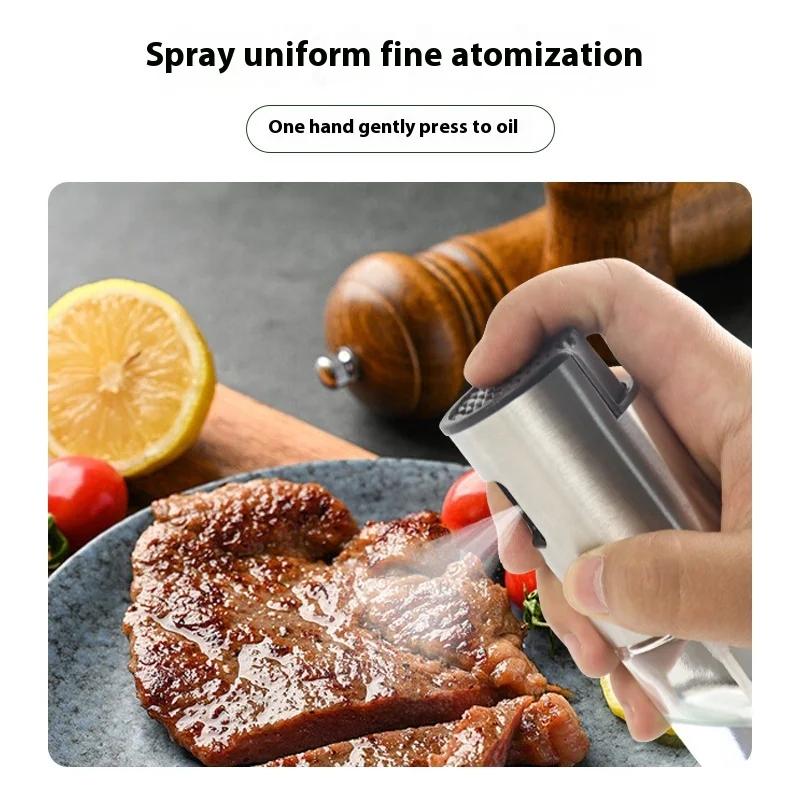 Stainless Steel OilSpray Bottle Glass OilPot Without Oil Soy Sauce Vinegarseasoning Bottle Atomizing Oils Spray Pot with Scale