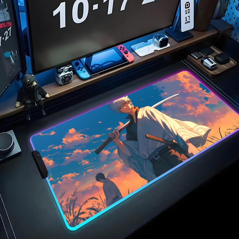 

gintama Mouse Pad RGB Gaming Mousepad Big LED Pad PC Desk Mat Luminous Mouse Pad Large Keyboard Mats Table Rug With Backlit RGB600x300x3mm