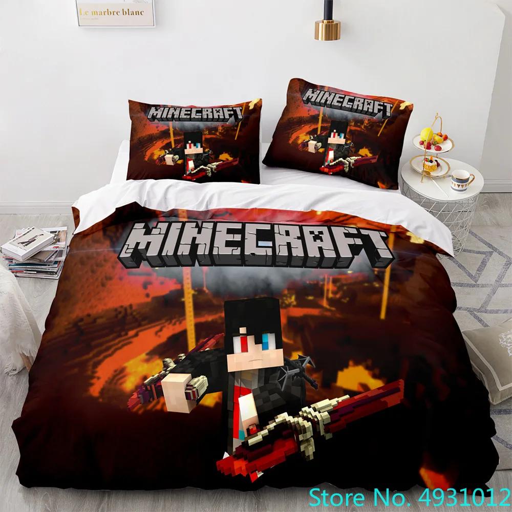 Anime Game My World Monster Hunters Bedding Set Duvet Cover Pillowcases Single Bedclothes Children'S Kids Adult Bedroom Decor