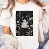 Ghost Swinging on A Black Background with White Flowers in Summer, Ghost Swing Flower Halloween Ghost, Women's Clothing