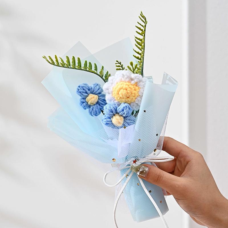 Finished Crochet Flower Bouquet Artificial Flower Room Decoration Handmade Knitted Flowers Bouquet Wedding Party Gifts