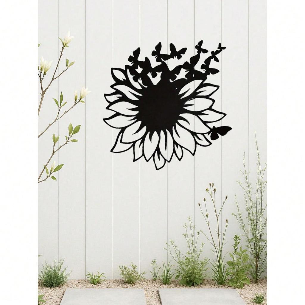 Iron Black Metal Butterfly Wall Art, Sunflower Nature Decor for Living Room & Bedroom