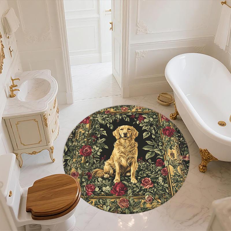 Rose Dog,Round Area Rug,Carpet Rug for Living Room Bedroom Sofa Playroom Decor,Non-slip Floor Mat