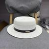 Straw summer new French hollow flat top straw hat unisex sunshade sunscreen vacation breathable top hat