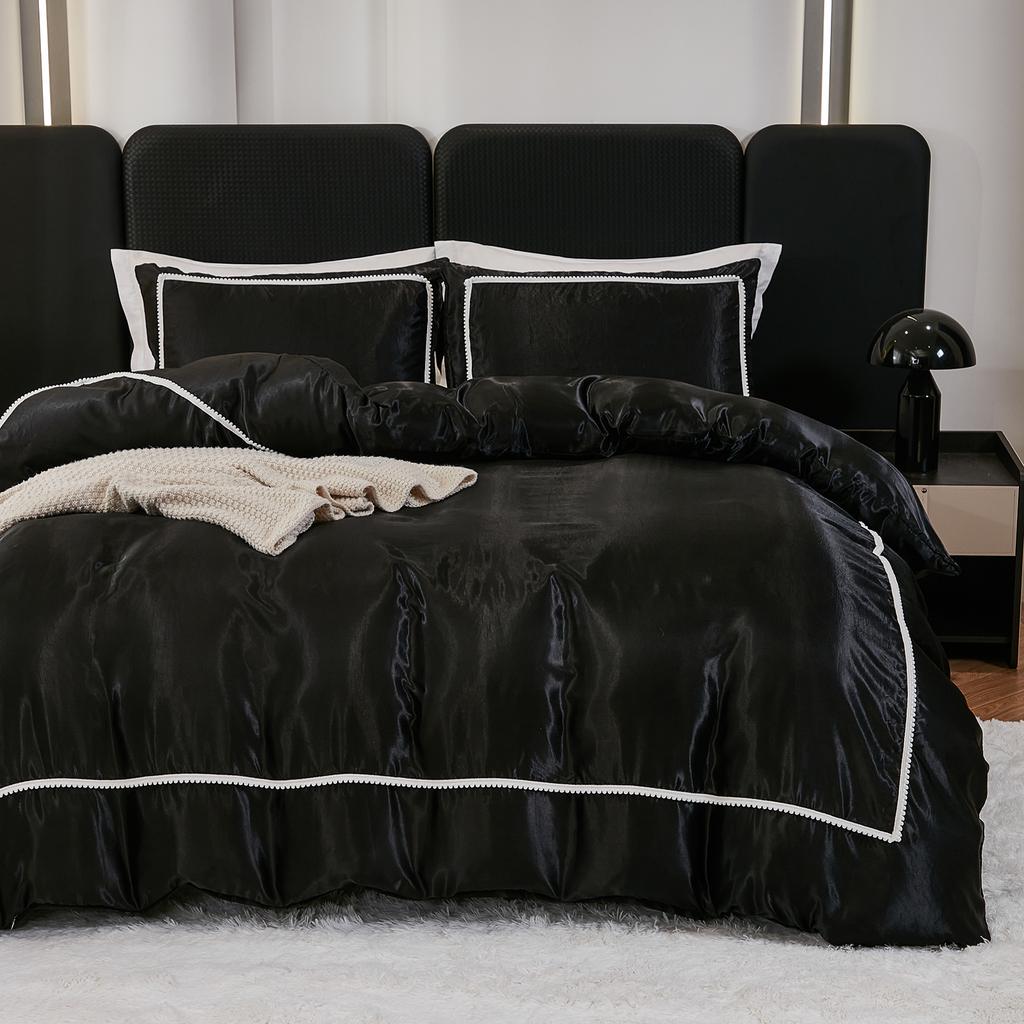 3PCS Satin Duvet Cover Set Silk White Black And Pink Bedding Comforter Cover Silky Luxury Silky Bed Set Soft for All Season