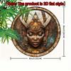 Afrikaanse Godin Wandkunst 8x8 Inch Rond Hout Mozaïek Geometrische Patronen Gouden Accent Vintage Afrikaans Masker Woondecoratie