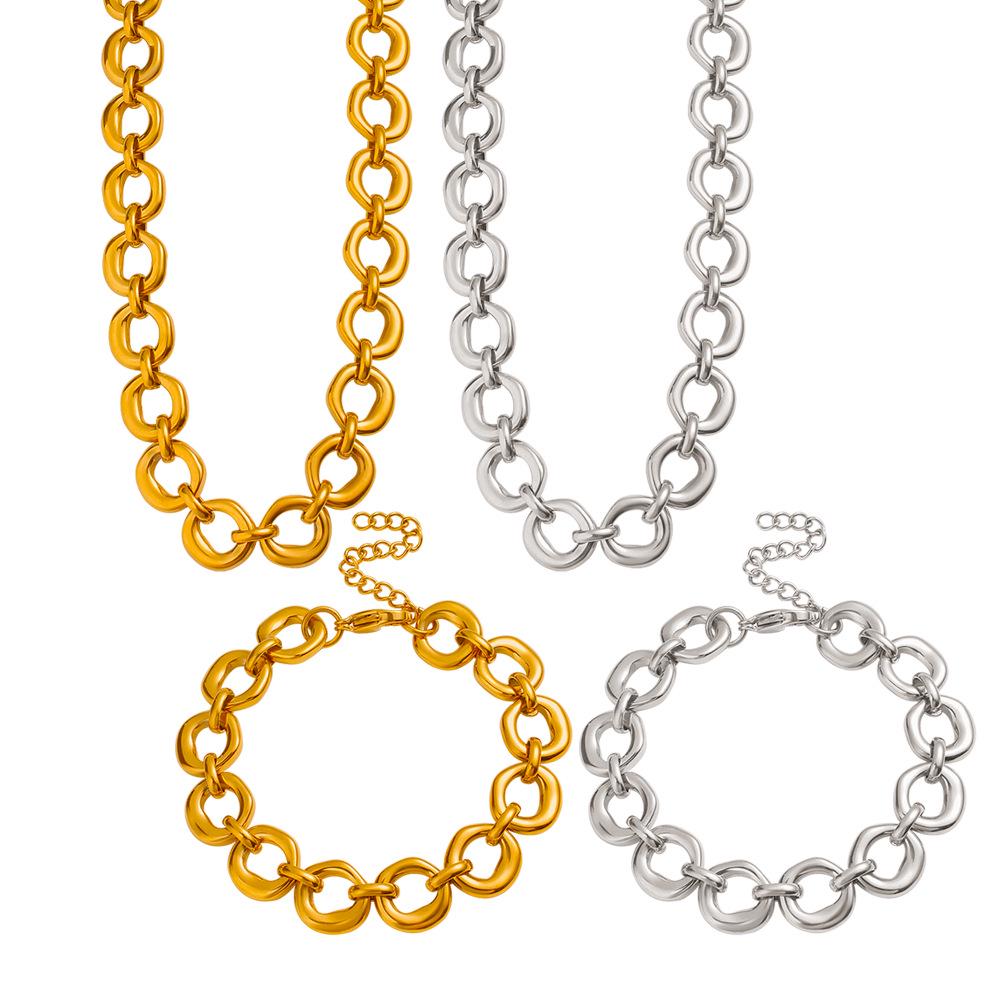 Xin Duo Duo Stainless Steel 18K Electroplated Irregular Round Link Chain Necklace & Bracelet