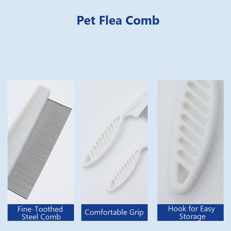 Pet Flea Comb Fine-Teeth Steel Comb Curved Handle for Dog Cat Flea Removal Pet Grooming Tool