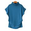 Plus Size Women's Solid Batwing Sleeve T-Shirt - Half-High Collar, Loose Fit, Polyester-Cotton Blend, Short-Sleeve