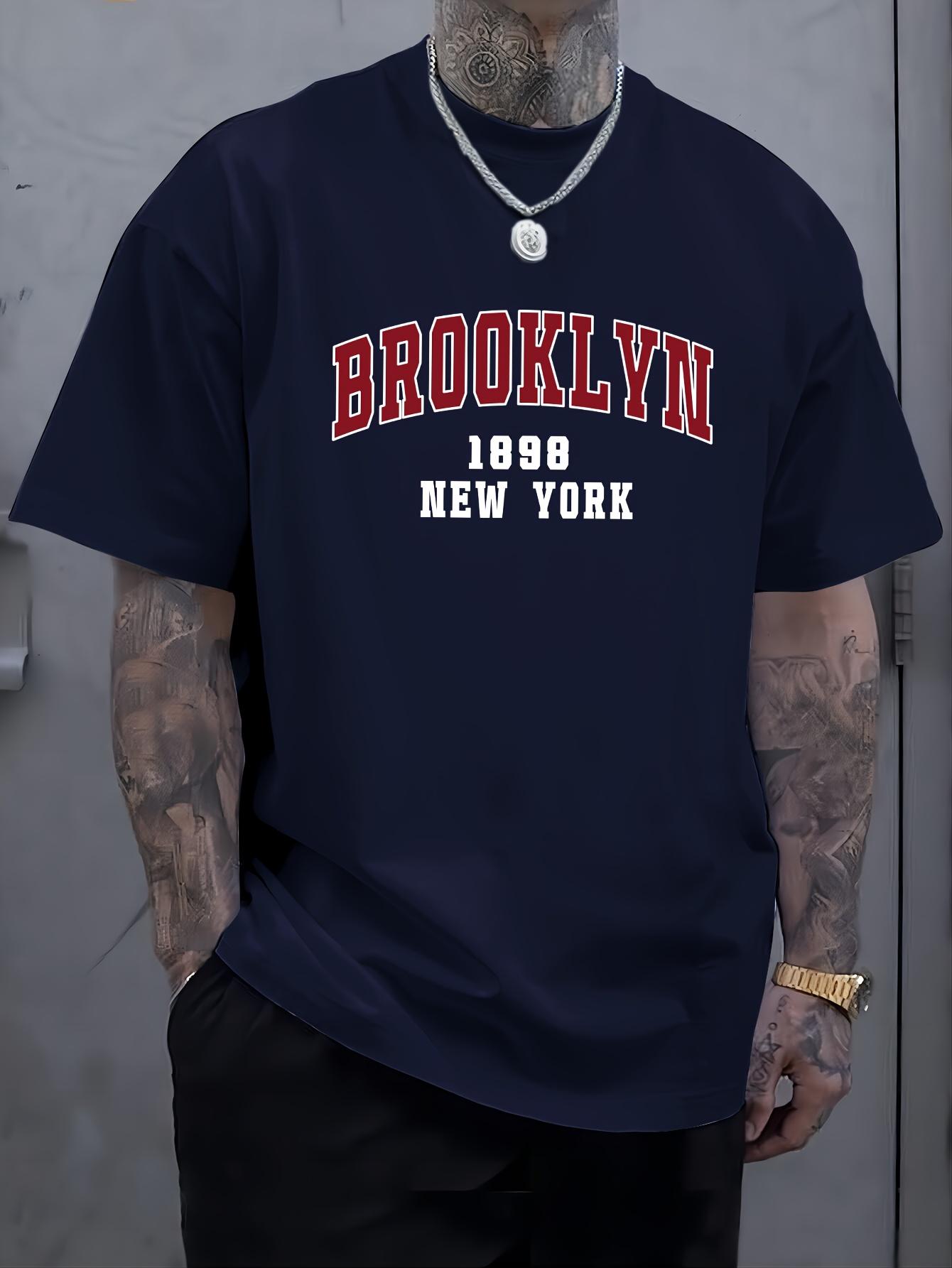 

Men s summer 100% pure cotton fashionable casual loose sports Brooklyn 1898 New York printed round neck short sleeved T-shirt S разноцветный