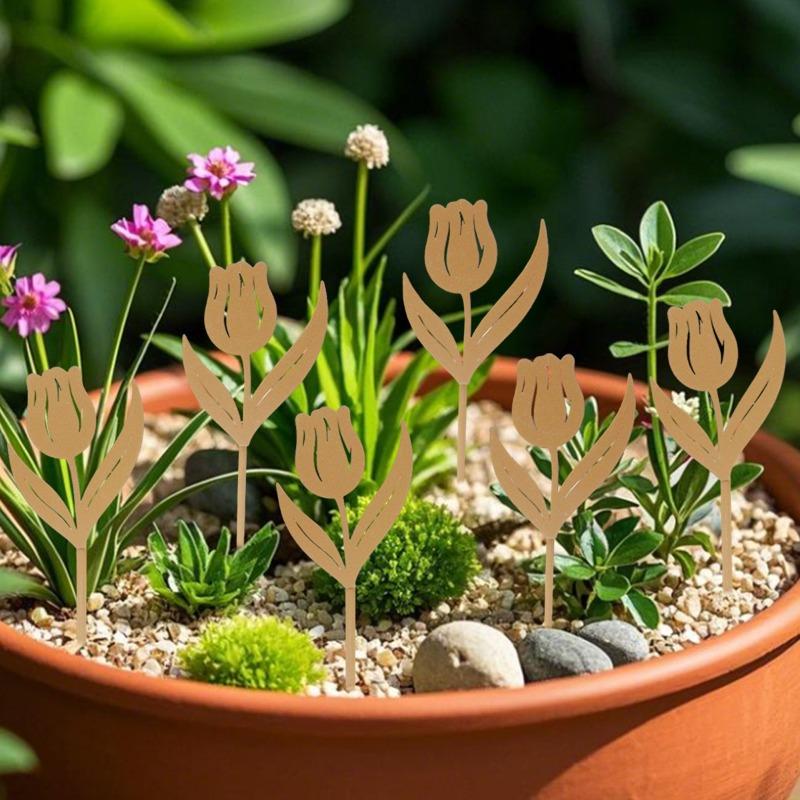 Metall Tulpe Bodeneinsteckset, Außenhof Gartenstecker, Topfpflanzendekoration, Schmiedekunst