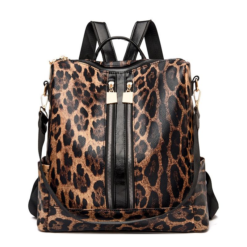 Backpack Fashion Retro Backpack Large Capacity Commuter Women'S Bag Cow Leopard Print Premium Textured Shoulder Bag