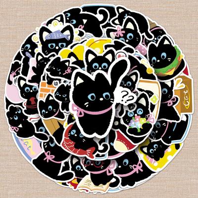 50 Bowknot Black Cat Graffiti Stickers - Cute Cartoon Decor for Suitcase, Water Bottle, Phone Case