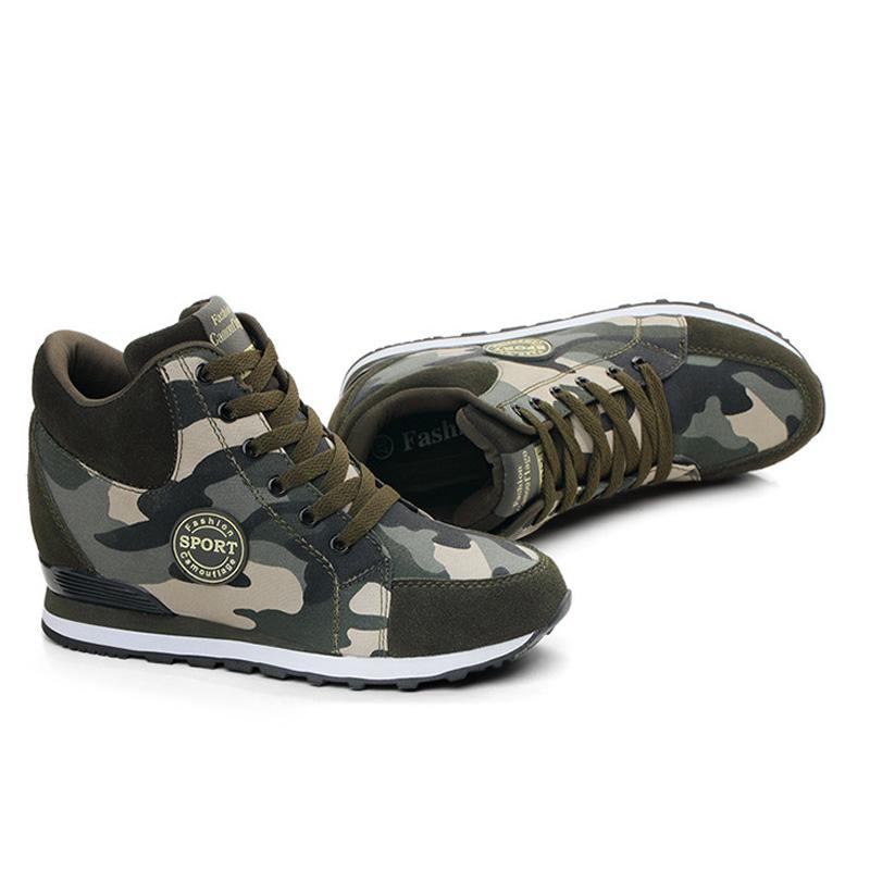 Women Sneakers Autumn Winter Height Increasing Camouflage Female Canvas Shoes Woman Lace-Up Flat Ankle Boots for Women WSH3421