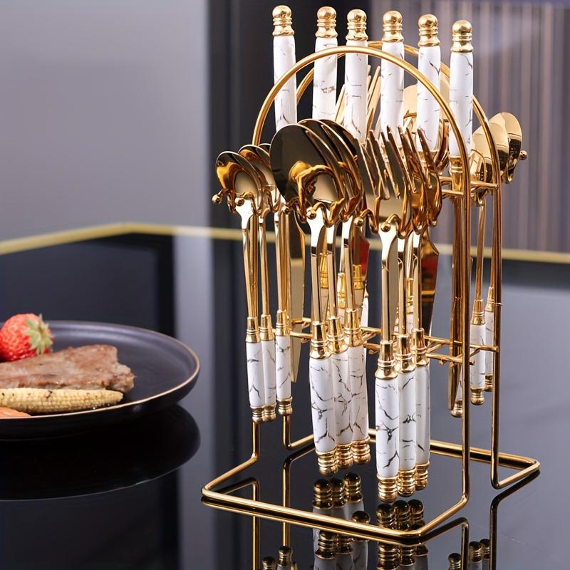 24-teiliges Edelstahl-Langes Keramik-Tafelgeschirr-Set Steakmesser Gabel Löffel Dessertlöffel Westliches Restaurant Hotel Tafelgeschirr-Set